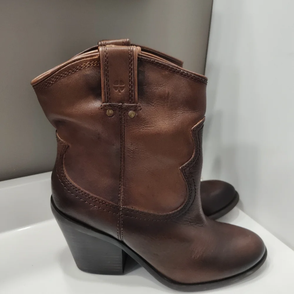 NWT Lucky Brand Elena Genuine Leather Pull On Heeled Ankle Cowgirl Boots, 7M - Picture 4 of 14